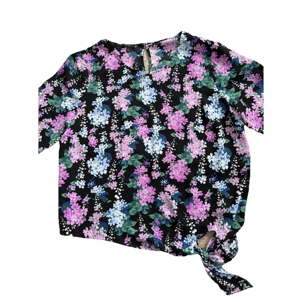 Talbots Floral Side Tie Blouse 3/4" Sleeve Size XL Keyhole Back